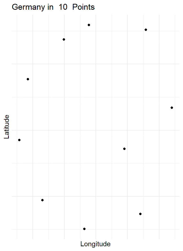 Germany's outline redrawn from ten dots up to a hundred; the country only becomes recognisable towards the end.